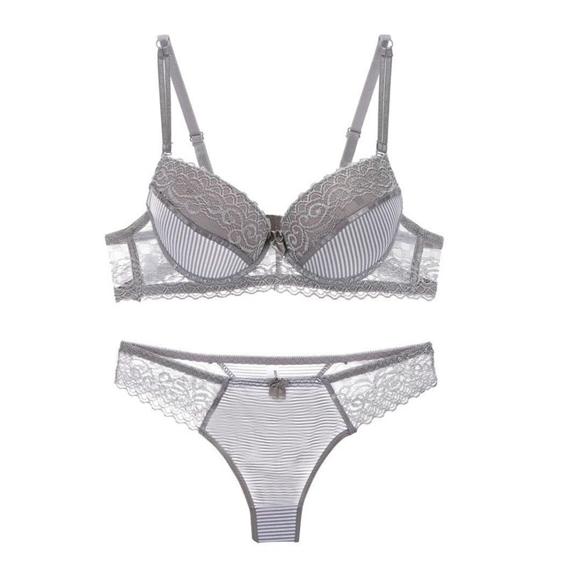 Lace Striped Lingerie Set with Bra and Panties