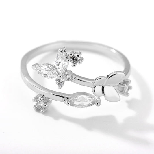 Fresh Flower Adjustable Zircon Ring for Women