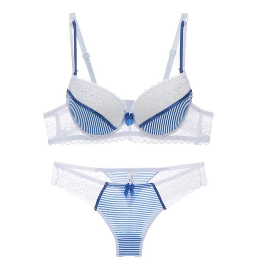 Lace Striped Lingerie Set with Bra and Panties