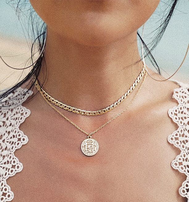 Mystic Ocean Hip Hop Necklace - Retro Gold Coin Pendant